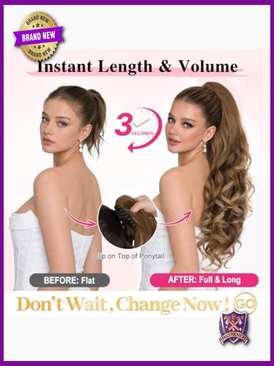 24 Inch Claw Clip Ponytail Extension Long Curly Wavy Hairpiece for Women main image 2